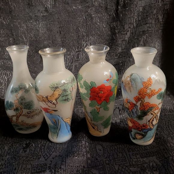 4pc Set Vintage Chinese Reverse Painted Li Bien Miniature Vases in original box - Picture 1 of 11